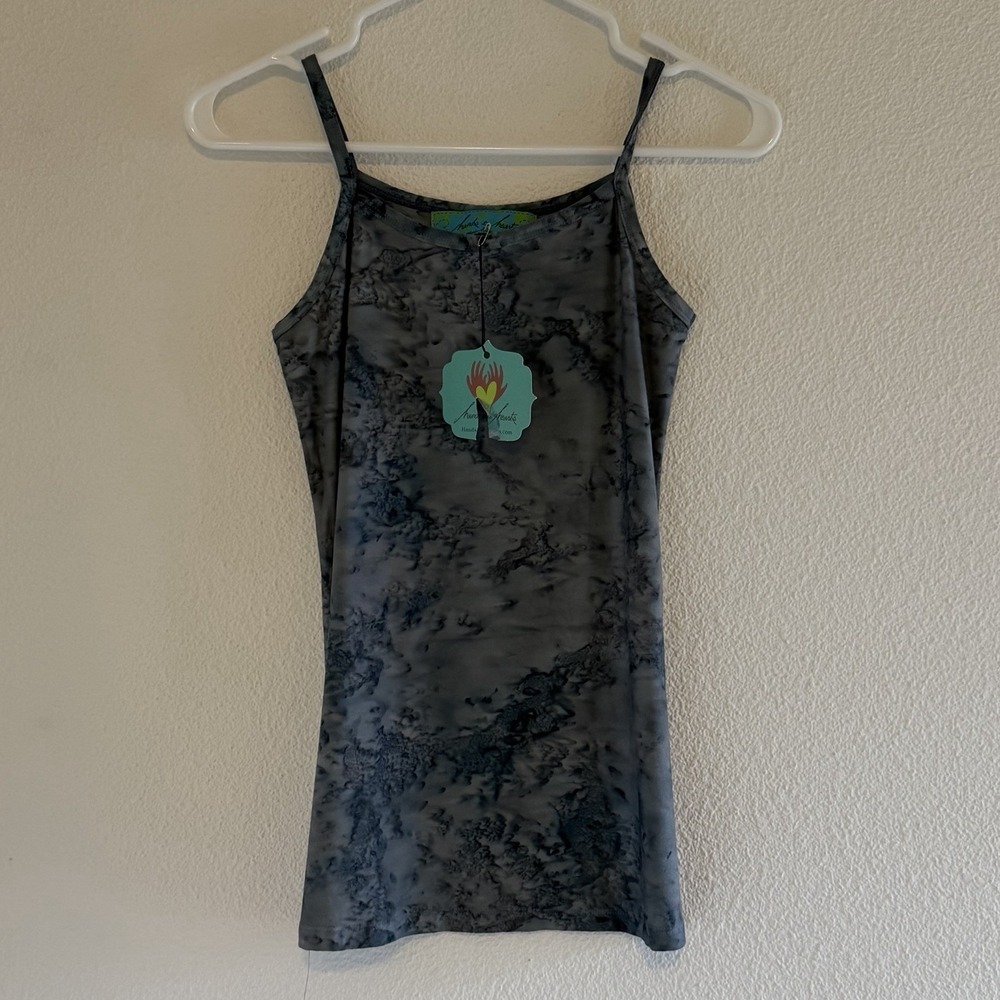 Hands to Hearts Womens S/M Blue Tie-Dye Tank Top 100% Batik Lycra